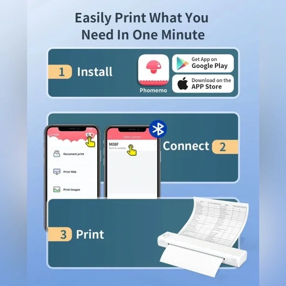 A4 Portable Blutooth Thermal Printer Supports A4 Paper Compatible with Phone